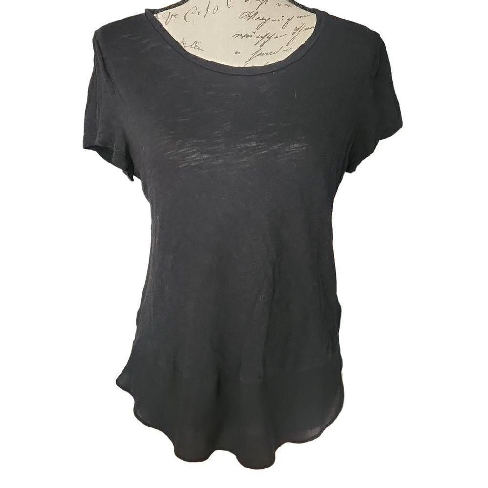 Express Women's Size Small Black Short Sleeve Mixed Material Flowy Bottom Shirt